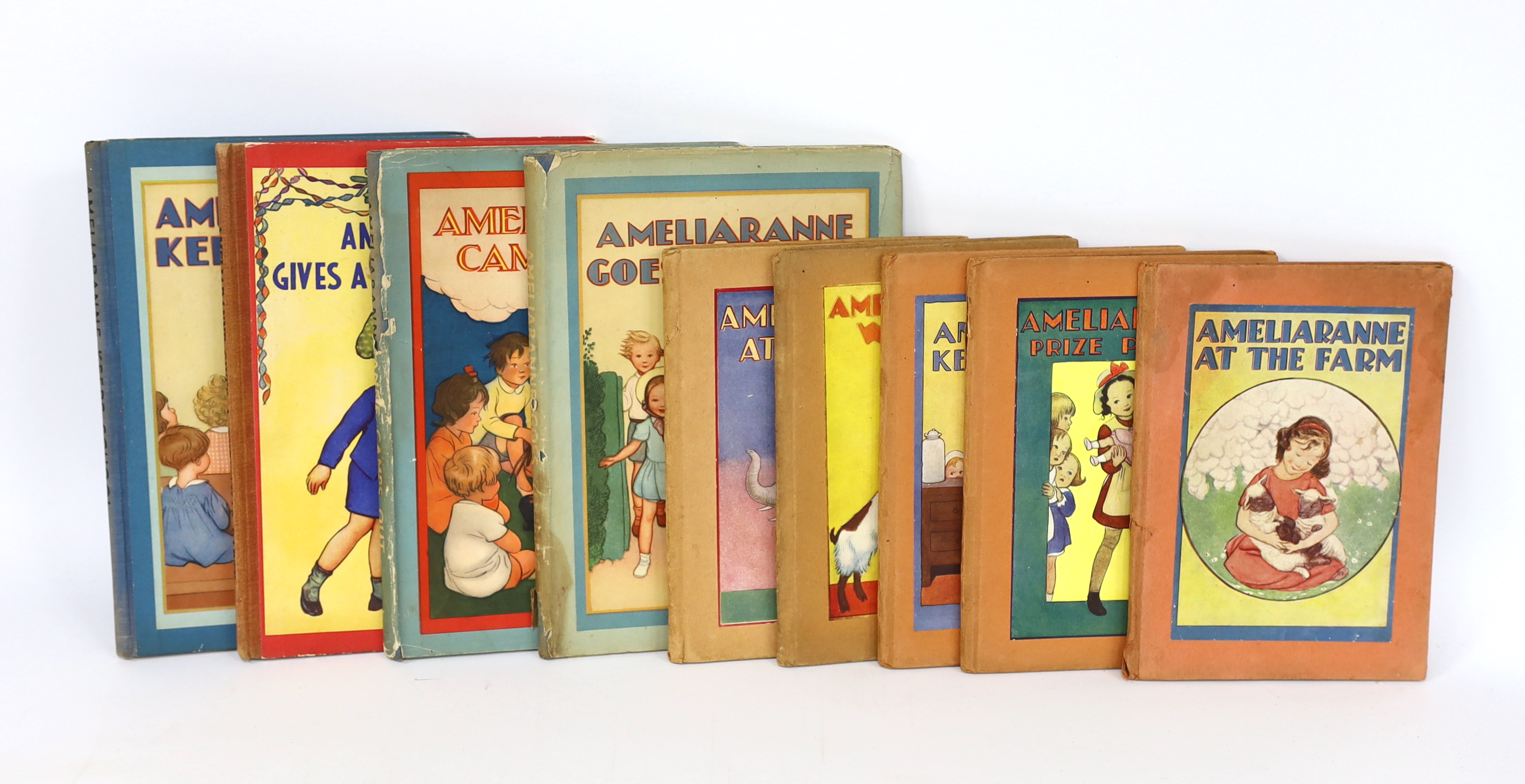 Heward, Constance - Ameliaranne Books; coloured illus. throughout (incl. titles and e/ps.) by S.B. Pearse; tall 8vo. format: Gives a Christmas Party (Ist edition, 1938); Camps Out (Ist edition, 1939); Keeps School (Ist e